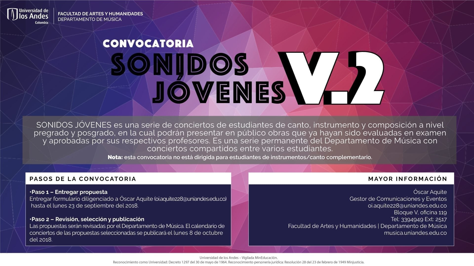 Sonidos Jóvenes es una serie de conciertos de estudiantes a nivel pregrado y posgrado.